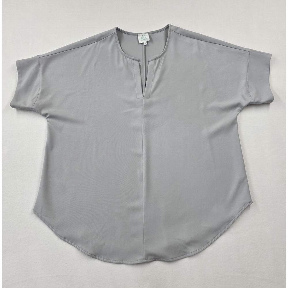Mint Women's Gray Solid Short Sleeve Pullover Blouse Top Size M